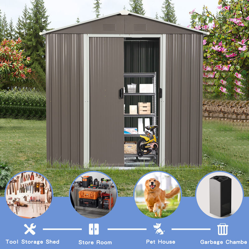 Hivvago 8ft x 4ft Outdoor Storage Shed for Garden Storage with Metal FloortoCeiling Lockable Sliding Door