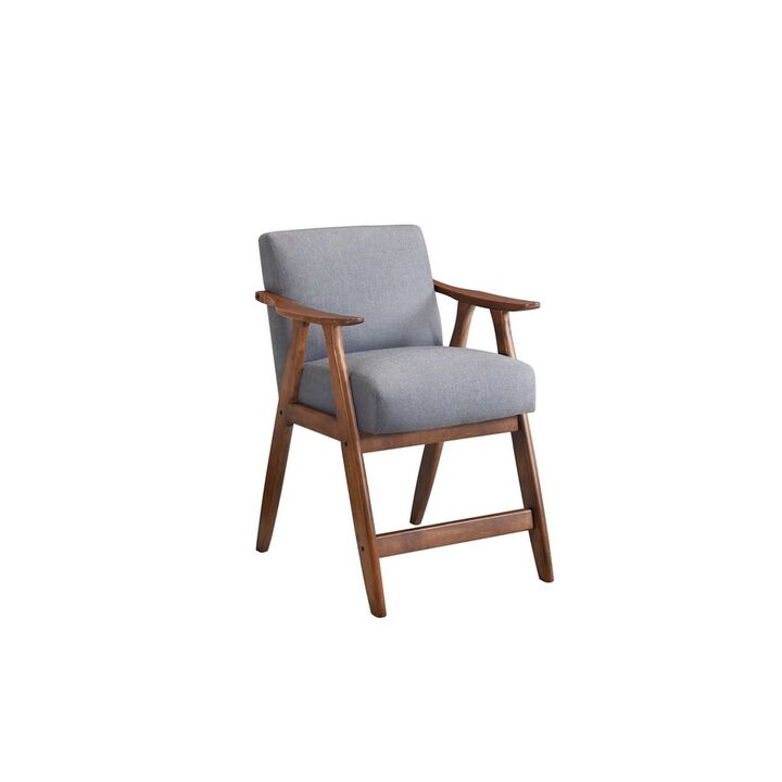 Stella 26 Inch Counter Height Chair, Light Gray Fabric, Cushions, Brown - Benzara