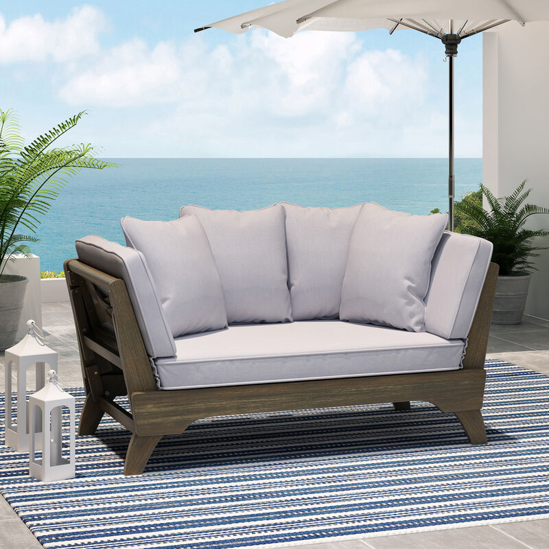Merax Acacia Wood Patio Convertible Couch Sofa Bed