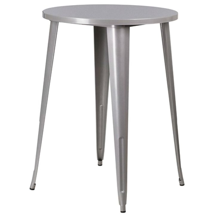 Hivvago Outdoor 30 inch Round Metal Cafe Bar Patio Table in Silver