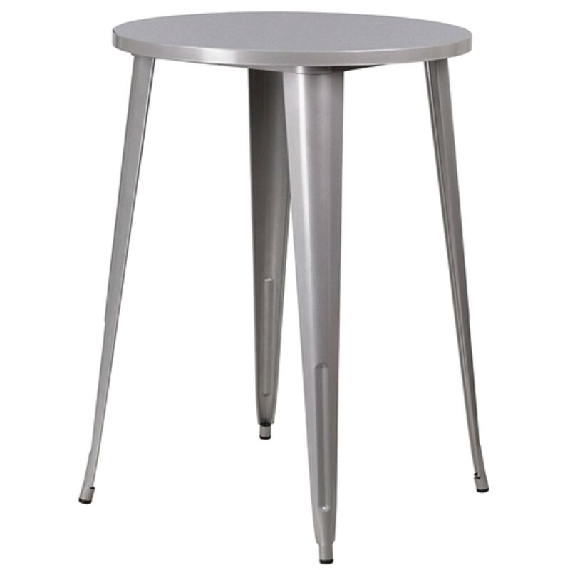 Hivvago Outdoor 30 inch Round Metal Cafe Bar Patio Table in Silver