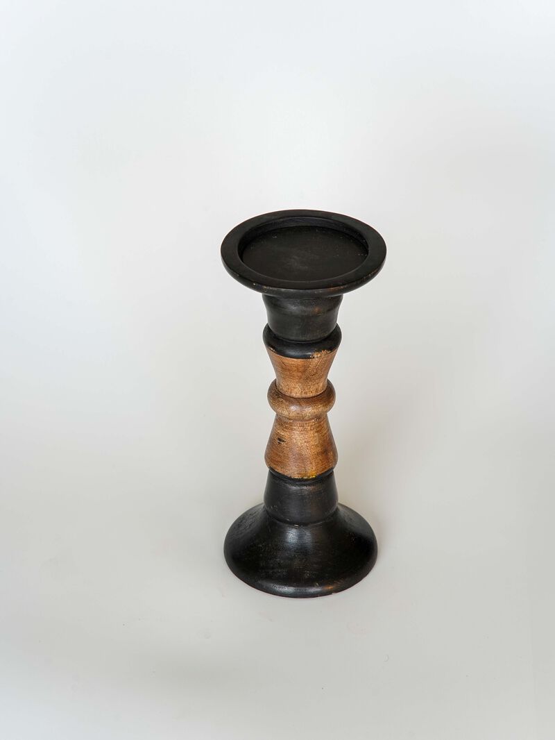 Traditional Dark Polish Eco-friendly Handmade Mango Wood Set Of One 9" Pillar Candle Holder