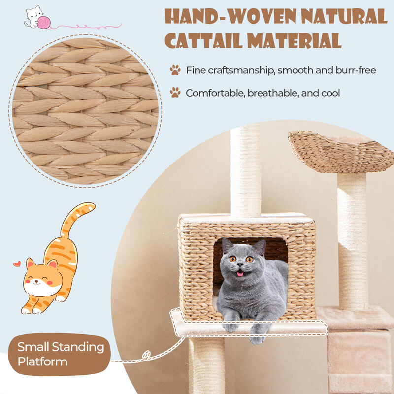 48" Cattail Cat Tower with Sisal Scratching Posts, Cozy Perch & Condo for Indoor Cats
