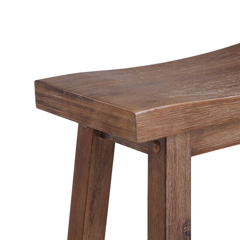 Wooden Frame Saddle Seat Counter Height Stool with Angled Legs, Brown-Benzara