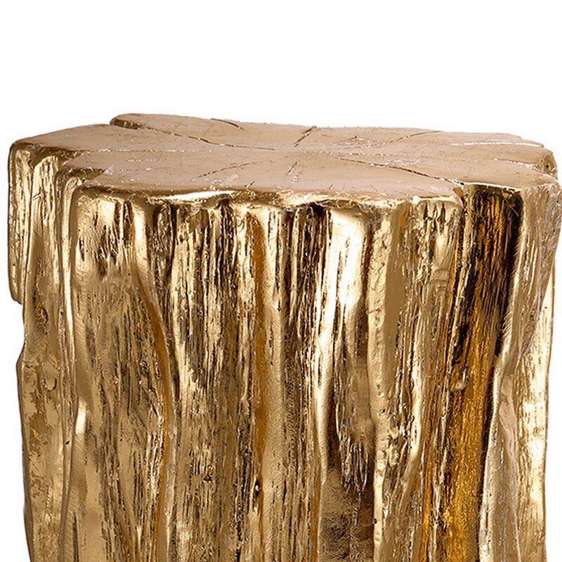 Kiny 20 Inch Accent Stool Table, Tree Trunk Design, Magnesium, Gold Finish - Benzara