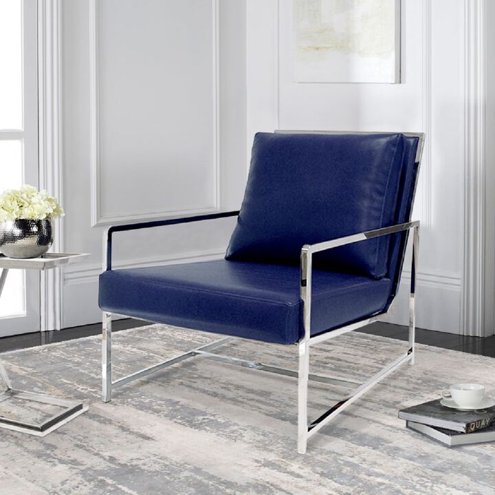 Pasargad Home Luxe Collection Navy Leather Chairs