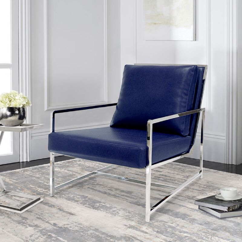 Pasargad Home Luxe Collection Navy Leather Chairs