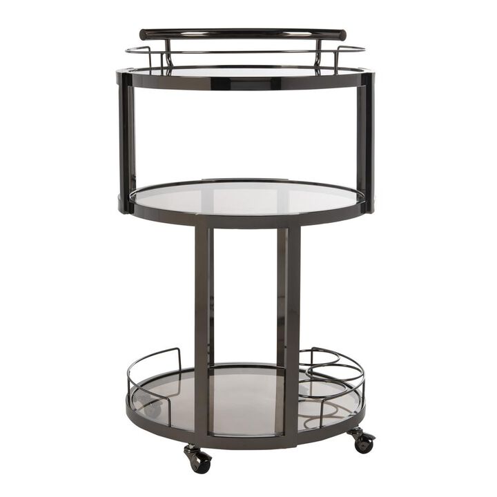 Safavieh Rio 3 Tier Round Bar Cart And Wine Rack, Gun Metal/Tinted Glass