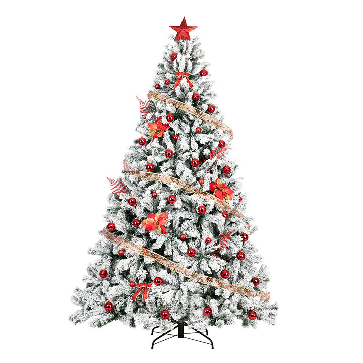 Automatic Flocked Christmas Tree with 1450 Branches Full & Easy-Setup Holiday Décor