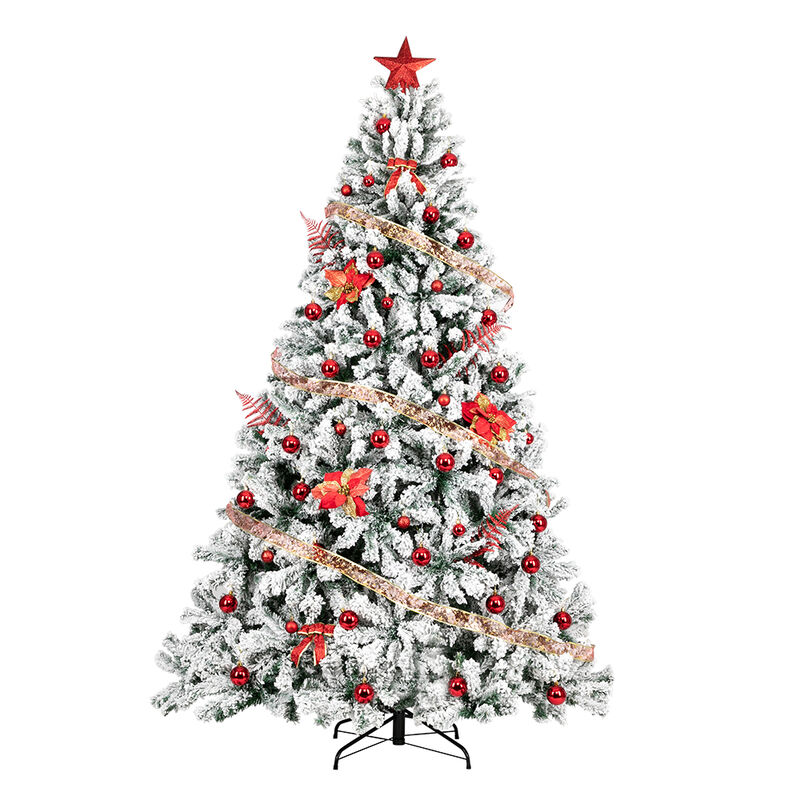 Automatic Flocked Christmas Tree with 1450 Branches Full & Easy-Setup Holiday Décor
