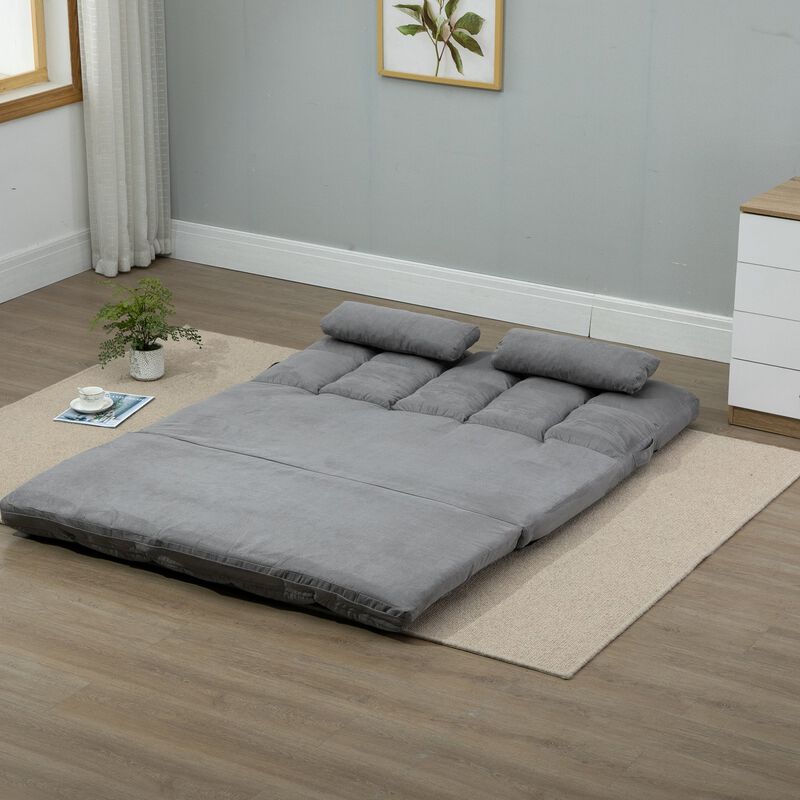 Light Grey Lounger: Folding Sofa Chair Convertible Bed with Pillows