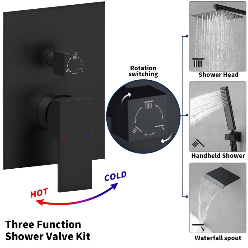 Waterfall Tub Faucet Set with Rain Shower Head, Male NPT Connection