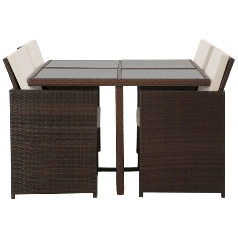 vidaXL 5 Piece Outdoor Dining Set with Cushions Poly Rattan Brown