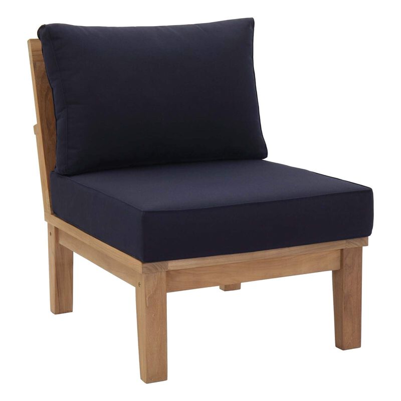 Marina Teak Wood Outdoor Patio Armless Sofa Chair - Luxury, Durable, All-Weather Cushions, Modern Design, Easy Assembly