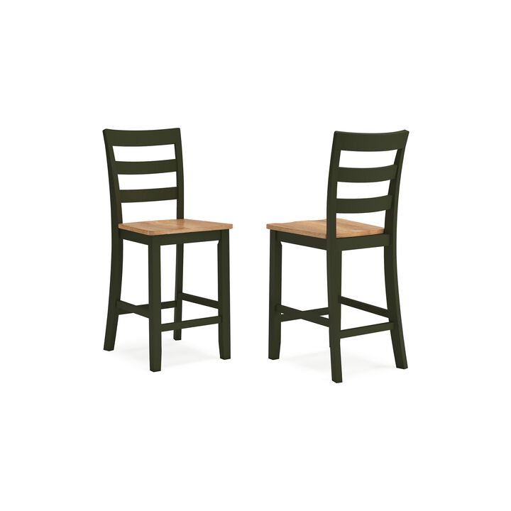 Gasy Counter Height Chair Set of 2, Dark Green Solid Wood, Brown Seat - Benzara
