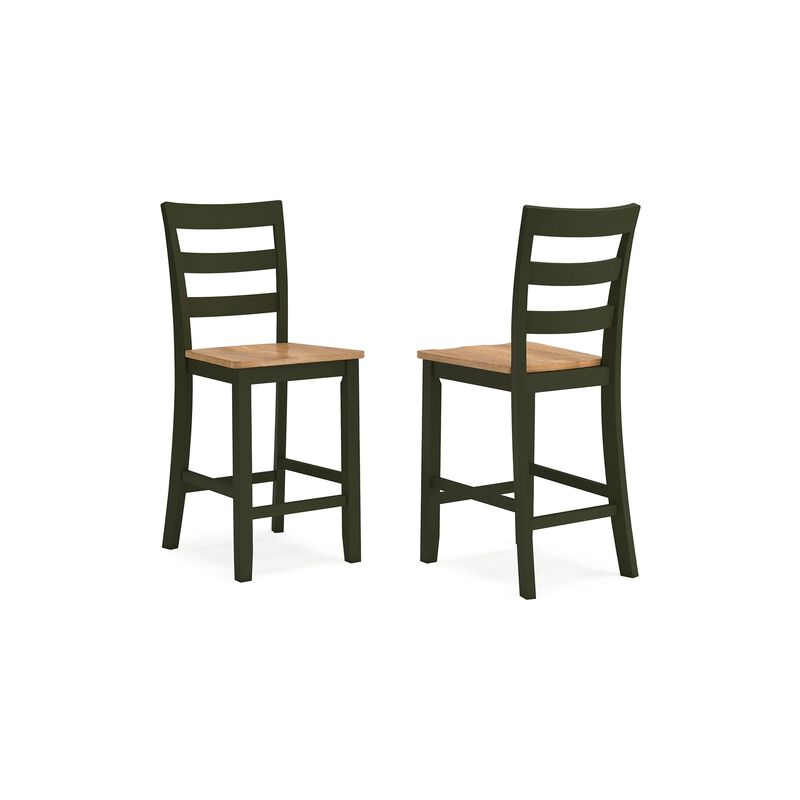Gasy Counter Height Chair Set of 2, Dark Green Solid Wood, Brown Seat - Benzara