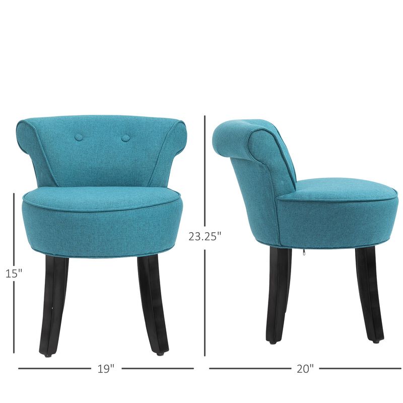Blue Vanity Seat: Upholstered Linen Chair with Rubberwood Legs