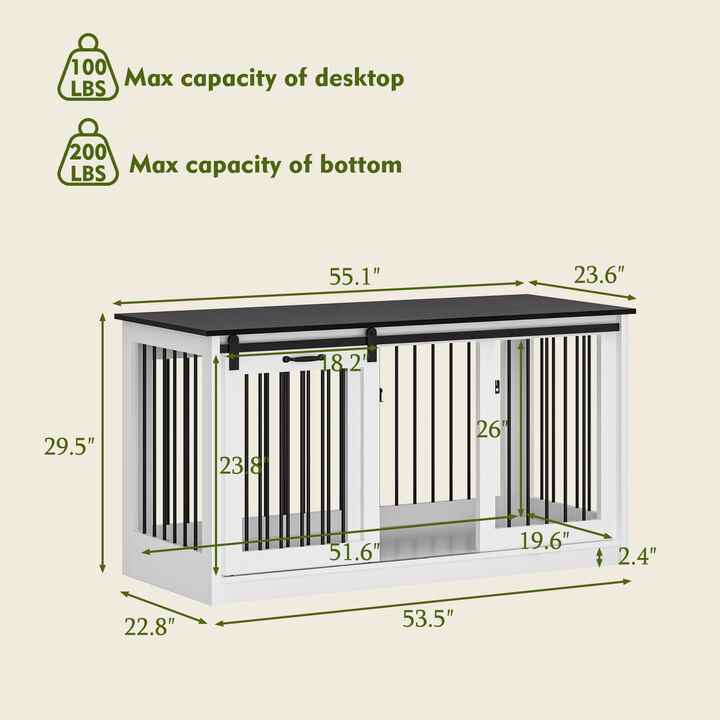 Large Wooden Dog House with Sliding door, Indoor Pet Dog Crate Cage for Large Medium Small Dogs, White