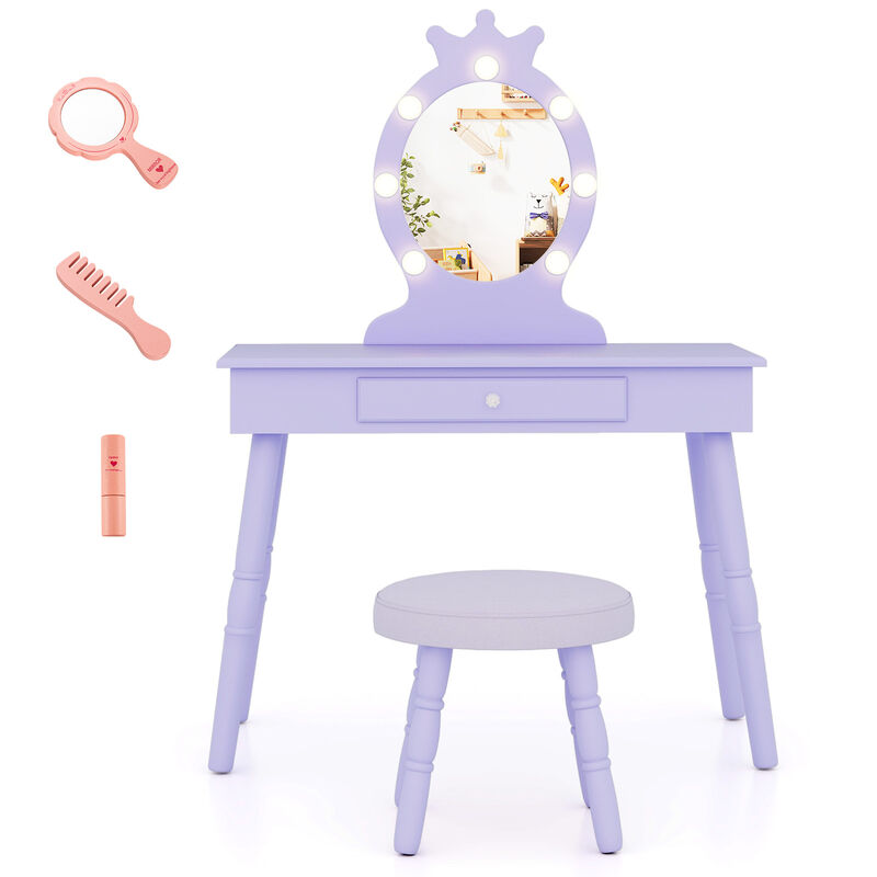 Kids Vanity Set with Lighted Mirror with Adjustable Brightness and Large Drawer