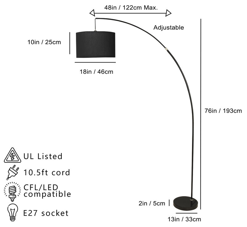 78" Silver Arch Floor Lamp With KD Shade with Double Box (1 Piece)