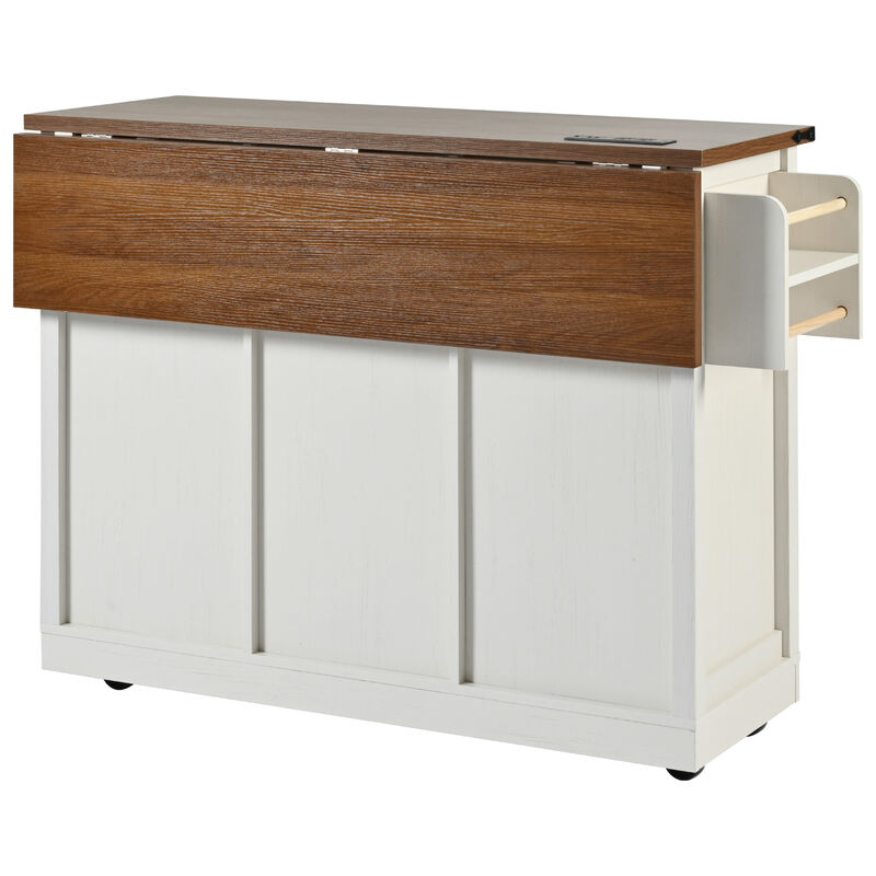 Merax Farmhouse Kitchen Island with Power Outlet