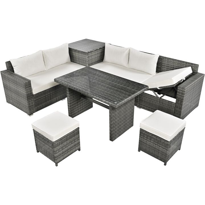 Mondawe 6 Pcs Outdoor Hand-Woven PE Rattan Sofa Set,With Adjustable Seats&Storage,Garden Patio Sofa