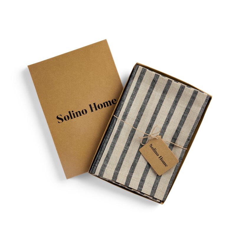 Solino Home 100% Pure Linen Dinner Napkins 20 x 20 Inch Set of 4 | Madison Stripe