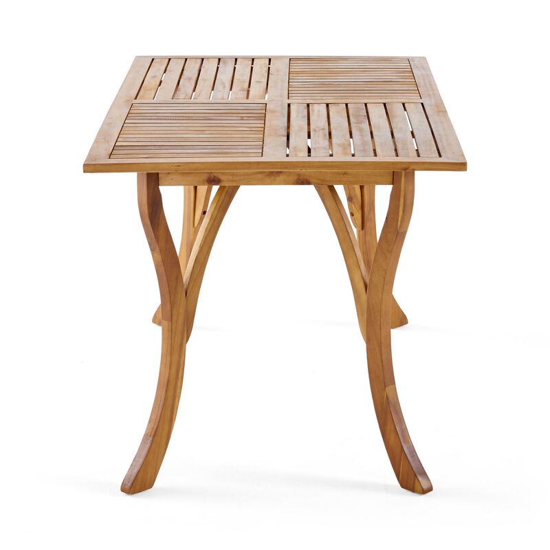 Olen Outdoor Dining Table, Slatted Rectangular 59 Inch, Brown Wood - Benzara
