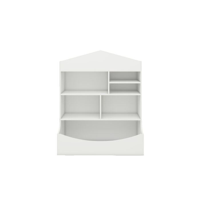 Multi-Functional Children's Bookcase in White, 7 Shelf Display Organizer