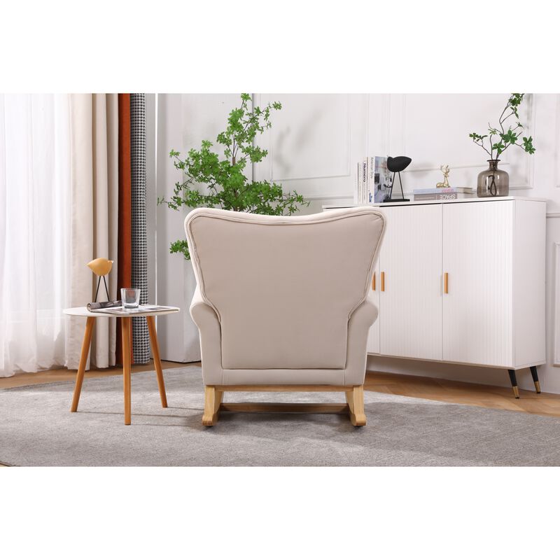 Baby Room High Back Rocking Chair Nursery Chair, Comfortable Rocker Fabric Padded Seat, Modern