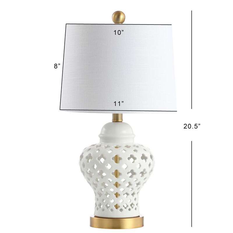Quatrefoil Pierced Ginger Jar Ceramic/Metal LED Table Lamp