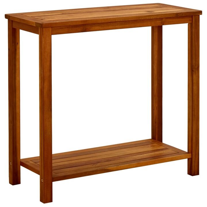 Outdoor Console Table w Bottom Shelf, 32 Inch Rectangular Shelf, Brown - Benzara