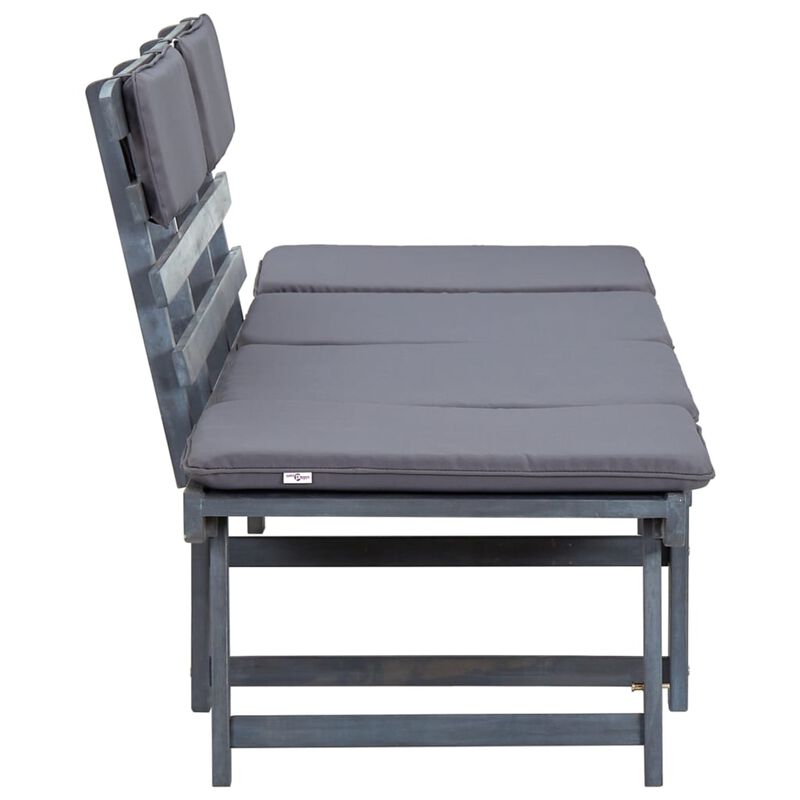 vidaXL Garden Bench with Cushions 2-in-1 74.8" Gray Solid Acacia Wood