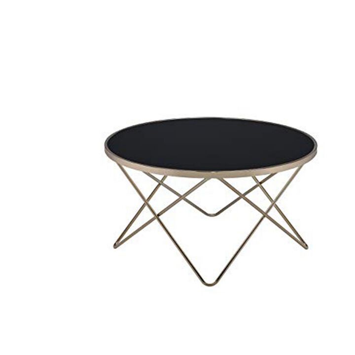 Alluring Coffee Table, Black Glass & Gold-Benzara