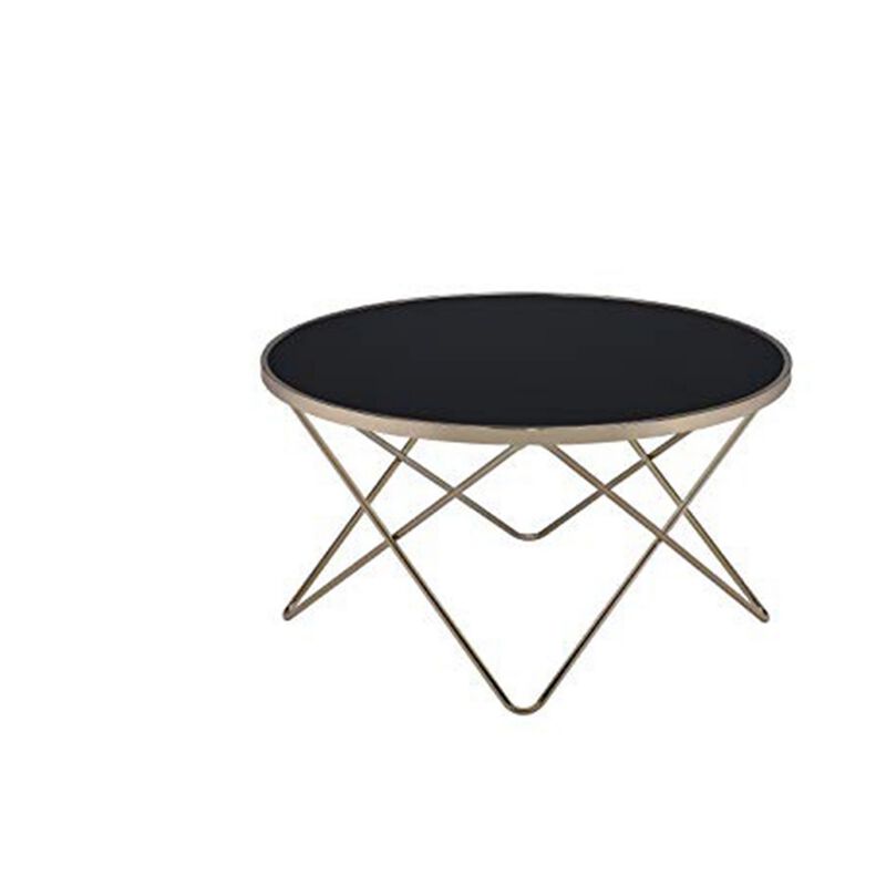 Alluring Coffee Table, Black Glass & Gold-Benzara