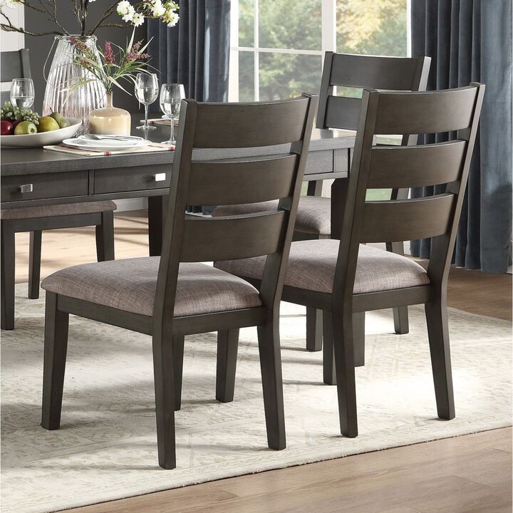 Transitional Side Chairs 2 Piece Set Wood Frame Padded Seat Casual Look Neutral Toned Fabric