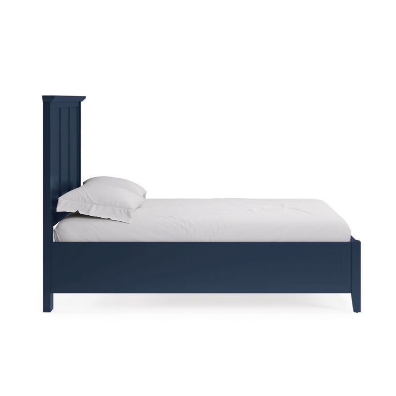 Fritz King Size Bed, Three Panel Design, Beveled Top, Solid Wood, Blue - Benzara