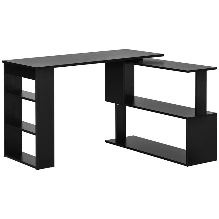 HOMCOM L Shaped Corner Desk, 360 Degree Rotating Home Office Desk with Storage Shelves, Writing Table Workstation, Black
