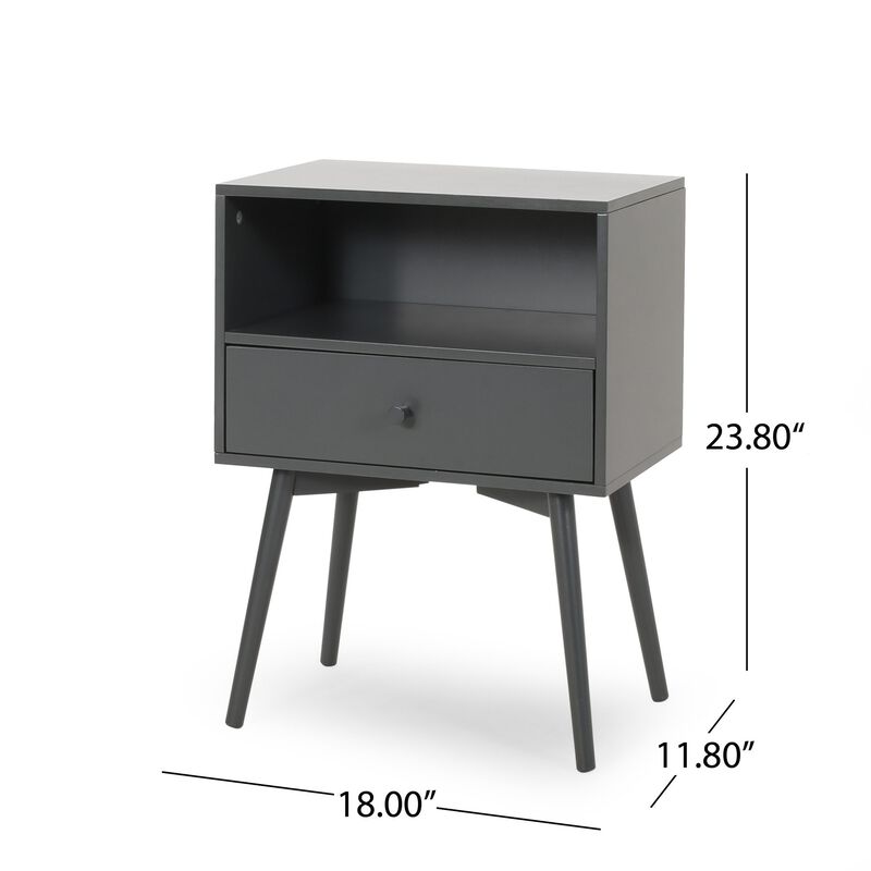 Cale Side Table, 1 Drawer 1 Shelf, 18 Inch Rectangular, Gray Wood - Benzara