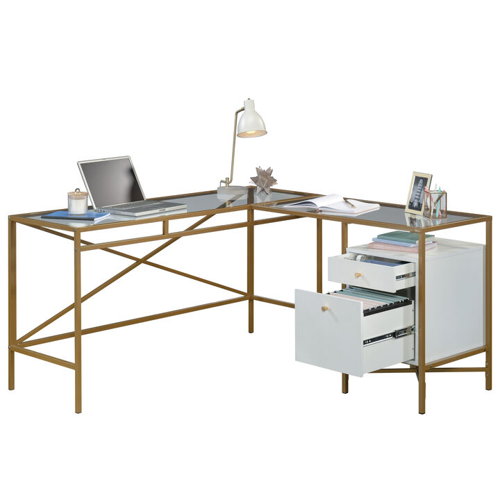 Harper Heights Glass Top L-Shaped Desk