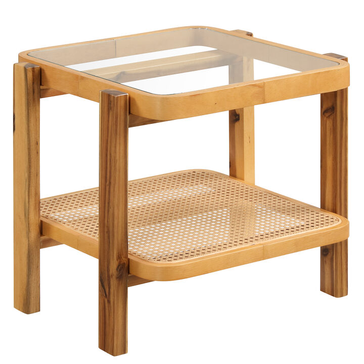 2-Tier End Side Table with Storage Shelves for Living Room or Bedroom