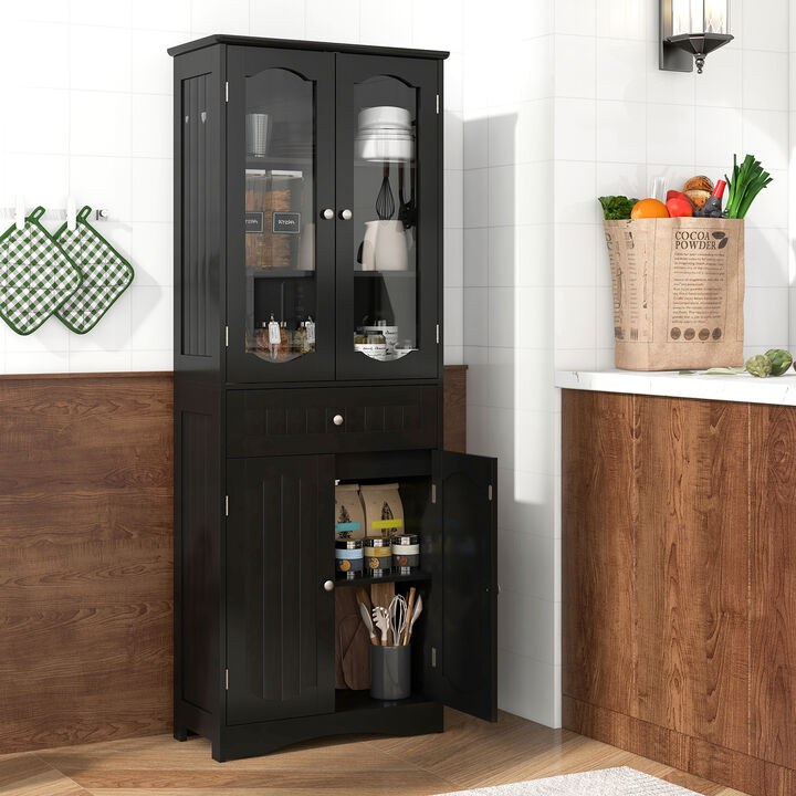Tall Bathroom Storage Cabinet with 2 Glass Doors and Adjustable Shelves