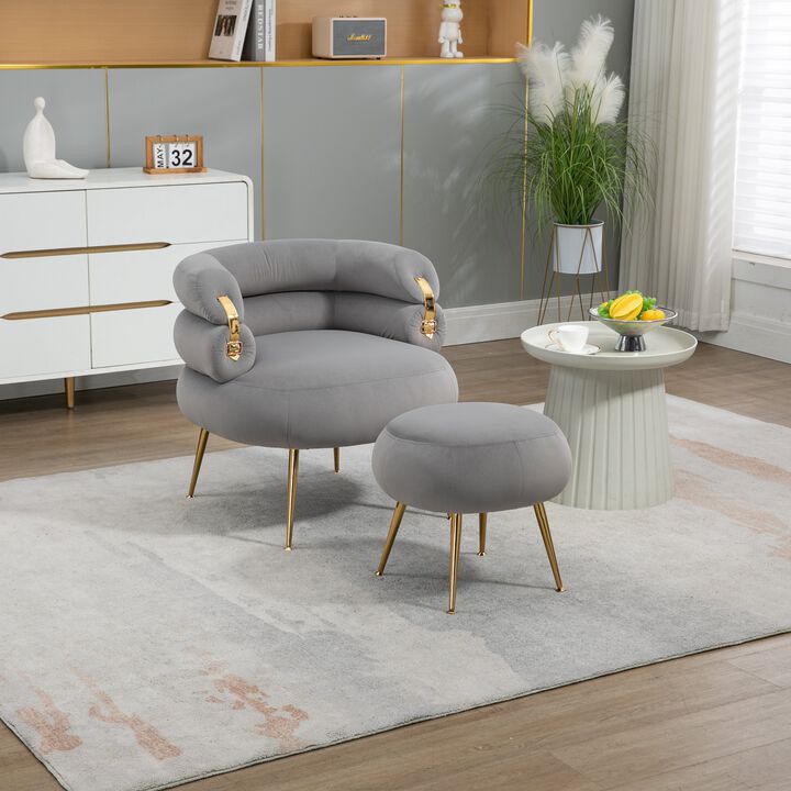 MONDAWE Upholstered Velvet Barrel Accent Chair with Ottoman, Accent Armchair Lounge Seat for Bedroom,Office