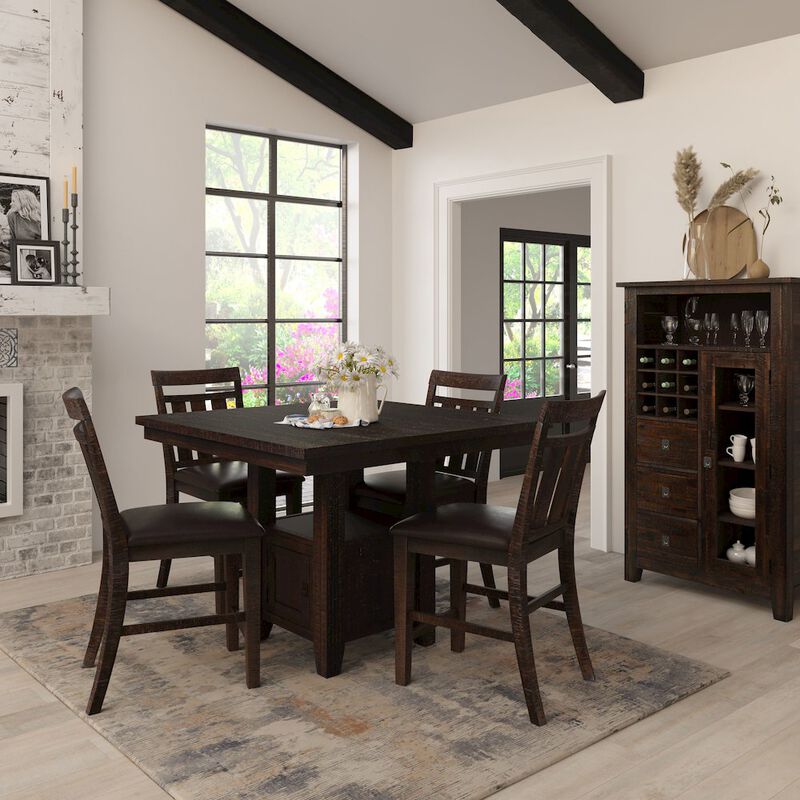 Jofran Kona Grove Distressed Rustic Solid Wood 48 Square Pub Table with Storage Base