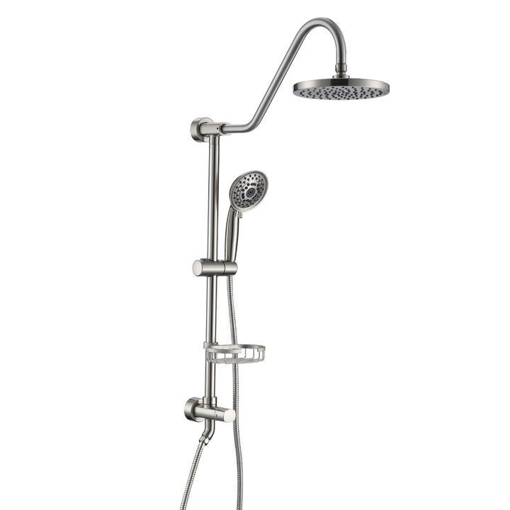 Shower System With Rain Showerhead, 5-Function Hand Showerble Slide Bar And Soap