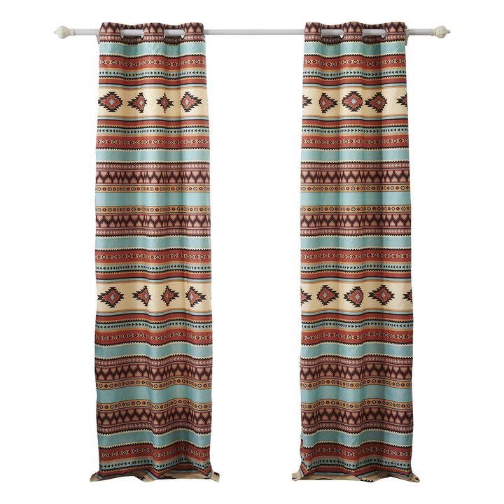 Tagus 84 Inch Window Curtains, Southwest Motifs, Grommets, Microfiber - Benzara
