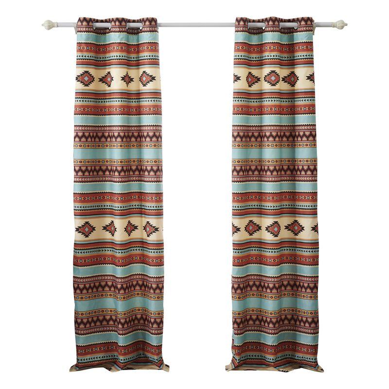 Tagus 84 Inch Window Curtains, Southwest Motifs, Grommets, Microfiber - Benzara