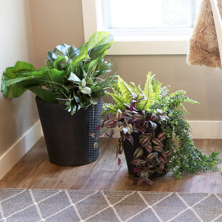 Sunnydaze 2-Piece Polyrattan Planters with Plastic Liner