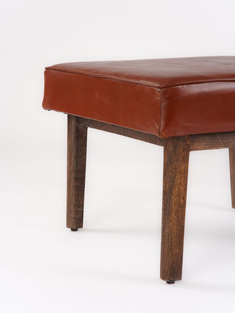 Handmade Eco-Friendly Geometric Buffalo Leather & Wood Black Square Ottomon Stool 24"x24"x16" From BBH Homes