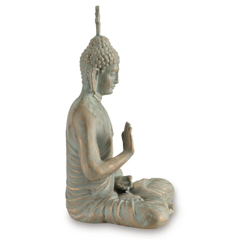 Indoor Sculpture of Meditating Buddha, 24 Inch, Washed Gray Finish - Benzara